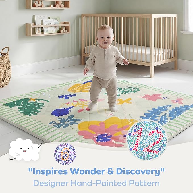 1.5" Thicker Baby Play Mat for Floor, 50x50 Removable & Machine Washable Cover Playpen Mat Softness Foam Mats, Easy-Clean Hygienic, Comfort Safety Kids Crawling (Dazzling World)