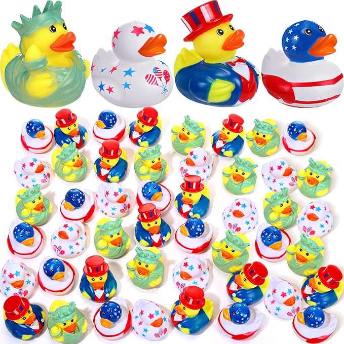 Jerify 12 Pcs 2 Inch Patriotic Rubber Ducks Summer Small Shower Float Ducks Star Rubber Ducky for Bath Birthday Gifts Baby Showers Beach Pool 4th of July Independence Day (Stylish)