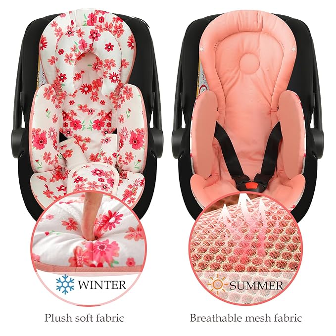 Infant Car Seat Insert, Body Support for Baby Newborn Infant Toddler with Extra Headrest, Shoulder Pads Set, Soft, Plush Fabric, Reversible Design Fits for Stroller, Baby Swing, Bouncer