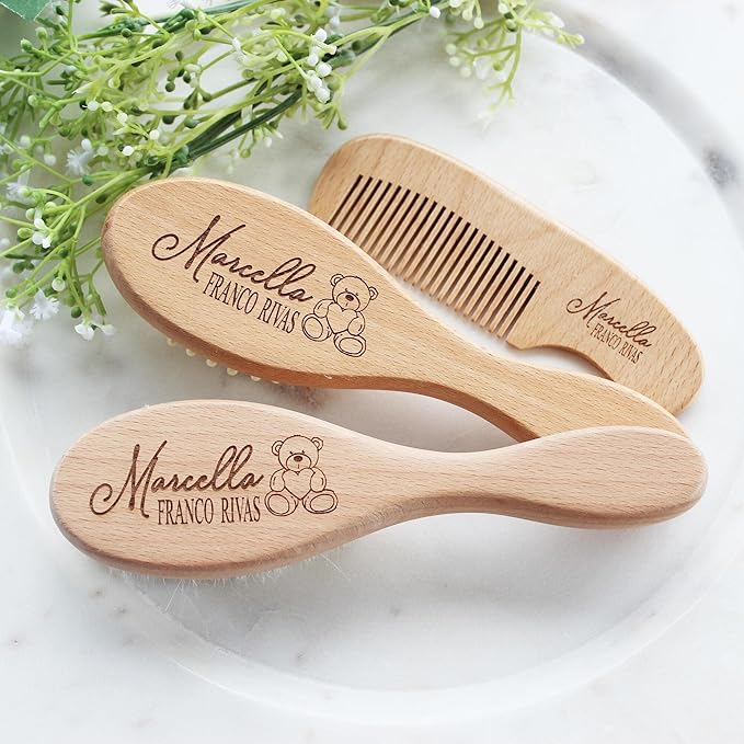 Custom Wooden Baby Brush Set | Personalized Wooden Baby Brush | Personalized Baby Gift Boys