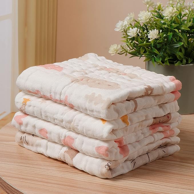 Baby Muslin Burp Cloths, 100% Cotton Burping Cloths Super Absorbent Soft, Bath Towel Burp Cloths for Baby Girl Boy, Great Gift for Newborn, 10 x 20 inch, 4 Pack, Unicorn & Star