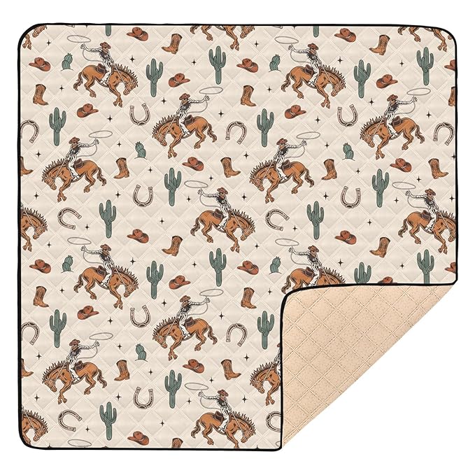 Baby Play Mat Cactus Cowboy Horse Plant 50" X 50" Play Gym Crawling Mat Soft Non-Slip Portable Picnic Floor Mat for Infant, Babies, Toddler, Kids