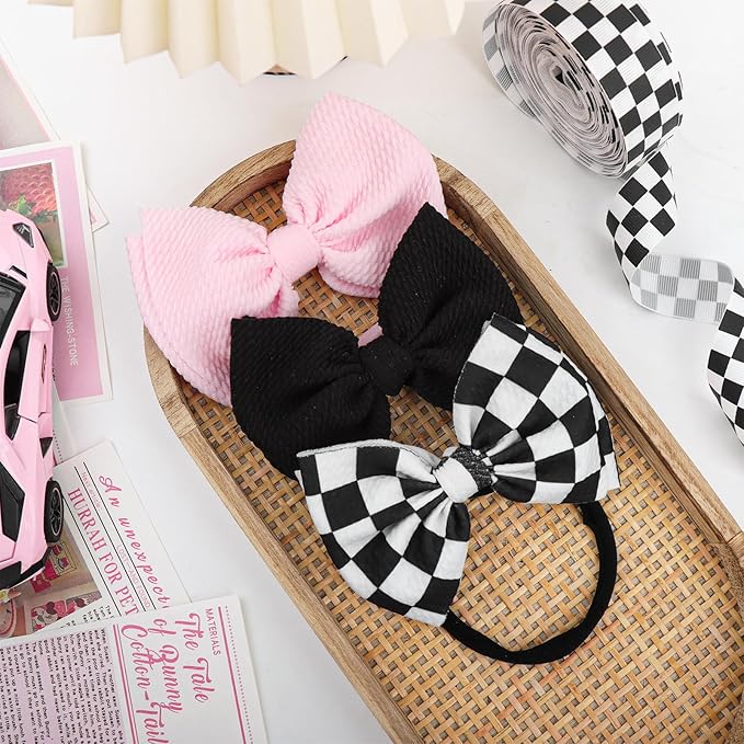 YanJie 3PCS 4.5’’ Checkered Bows for Baby Girls Headbands Pink Headband Black Hair Accessories for Girls Newborn Girl Clothes Baby Girl Outfits