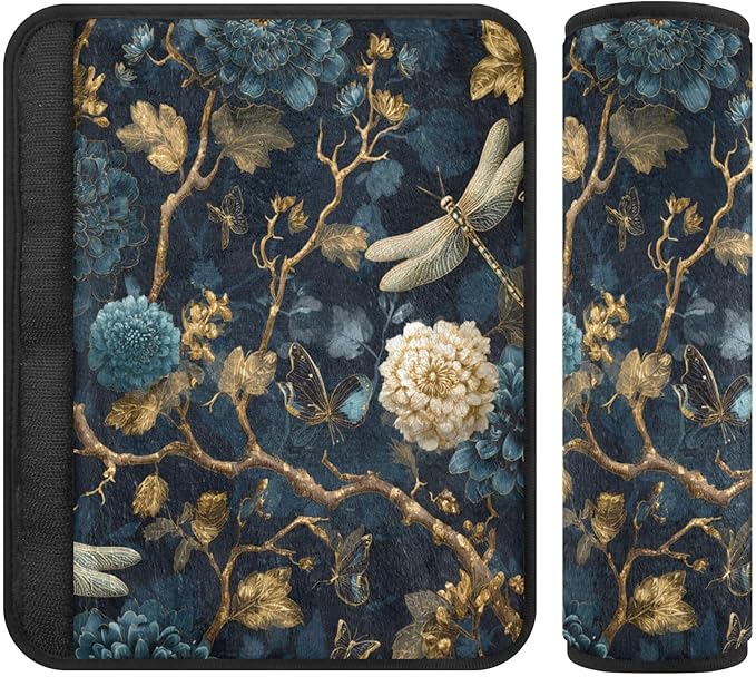 2 Pack Seatbelt Covers Seat Belt Cover Pad for Adults Boys Girls Car Seat Strap Covers Pads Cushion Universal Shoulder Strap Pad Protector for Backpack Camera Bag 10x7.7Inch Mystical Flowers and Drago