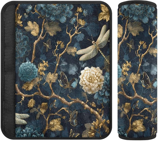 2 Pack Seatbelt Covers Seat Belt Cover Pad for Adults Boys Girls Car Seat Strap Covers Pads Cushion Universal Shoulder Strap Pad Protector for Backpack Camera Bag 10x7.7Inch Mystical Flowers and Drago