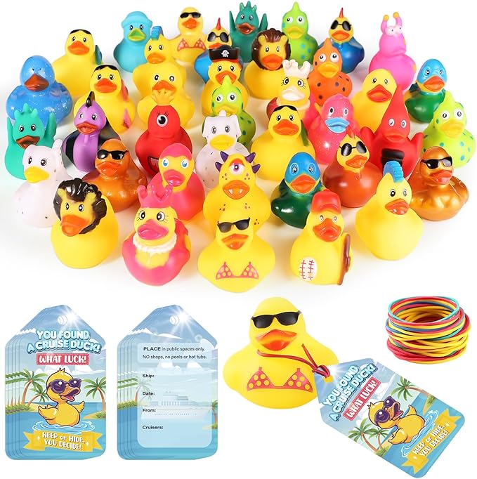 Cruise Rubber Ducks Hiding Kits Includes 15Pcs Rubber Duck 15 Cruising Ducks Tags 20 Rubbers Bands for Cruise Ship Duck Ducking Essentials