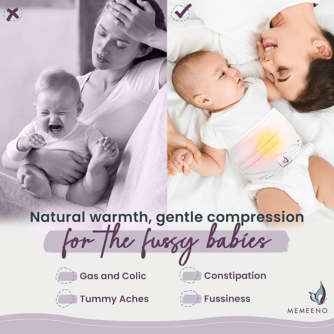 MEMEENO Baby Belly Band for Gas and Colic Baby Relief - Belly Band for Baby Heating Pad for Colic, Baby Gas Relief, Gas Relief for Infants, Baby Heated Tummy Wrap, Colic Relief for Newborns, Pearl