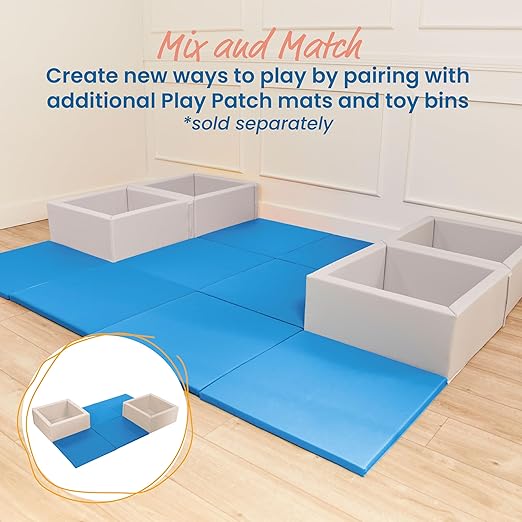 ECR4Kids SoftZone Play Patch Activity Mat Squares, Modular Playmat, French Blue, 4-Pack