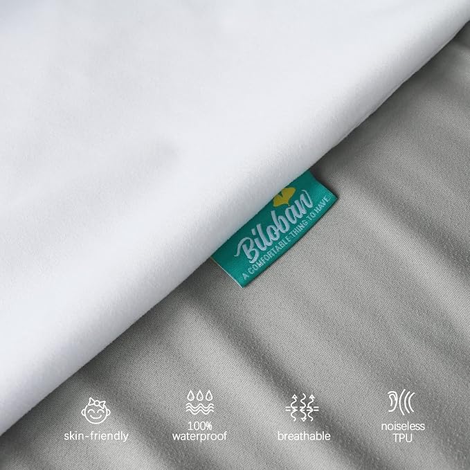 Biloban Pack and Play Sheets Waterproof 2 Pack Fitted, Compatible with Baby Graco/Dream On Me/Baby Trend/Pamo Babe Pack n Play/Playard and Other 38" X 26" Playpen Mattress, Grey & White