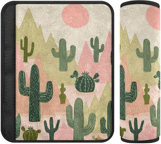 2 Pack Boho Cacti Mountains Sun Seatbelt Covers Seat Belt Cover Pad for Adults Boys Girls Car Seat Strap Covers Pads Cushion Universal Shoulder Strap Pad Protector for Backpack Camera Bag 10x7.7Inch