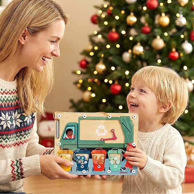 TOP BRIGHT Magnetic Color Maze Sorting Game Montessori Toys for 3+ Year Old Boys Gifts, Wooden Garbage Recycling Game Toddler Travel Toys Fine Motor Skills