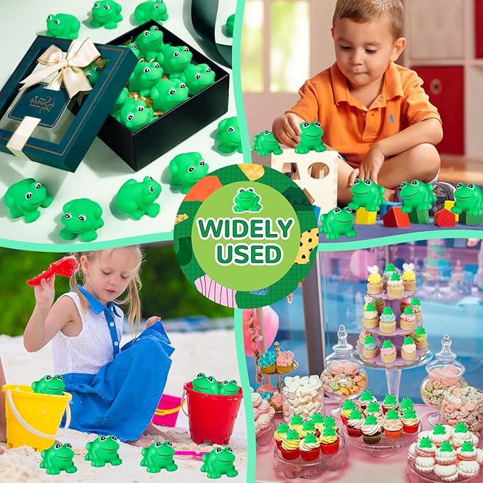 18 pcs Rubber Frogs for Kids, Cute Floating Squeaky Frog Bath Toy Mini Plastic Frogs for Cake Decoration Classroom Carnival Prizes Baby Shower Birthday Party Decoration