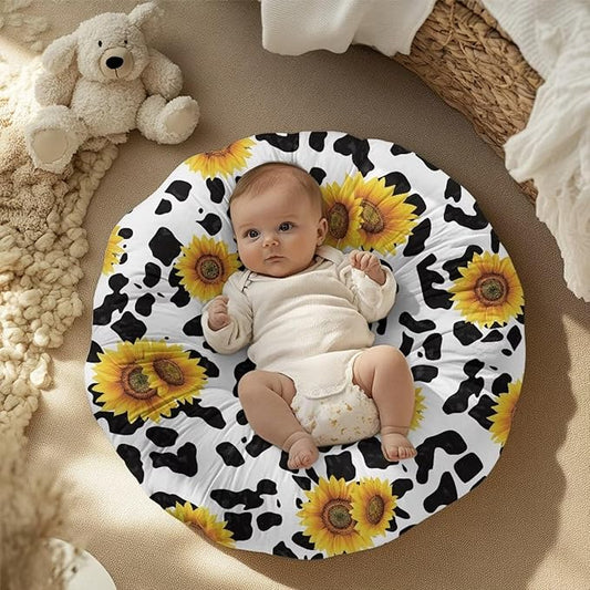 Cow Stripes and Sunflower Baby Lounger Cover Lounger Cover for Boys Girls Comfy Fit Infant Lounger for Baby, Infant Removable Slipcover Stain Resistant and Scratch Resistant