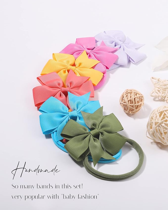 jollybows 40pcs Baby Girls Grosgrain Ribbon Hair Bows Headbands 3" Hair Band Hair Accessories for Infants Newborn Toddler