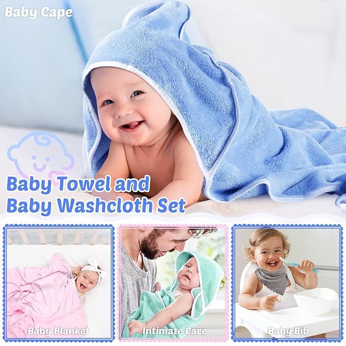 Buryeah 5 Pcs Baby Bath Towel and 15 Count Baby Washcloths Sets, Hooded Towels for Newborns Infants and Toddlers Soft Coral Fleece Toddler for Newborn Boy Girl(Colorful)