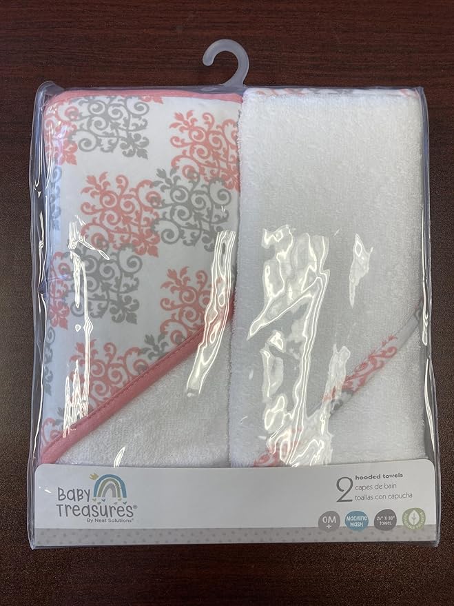 2 pack Baby Hooded Towel Set - Pink Trim