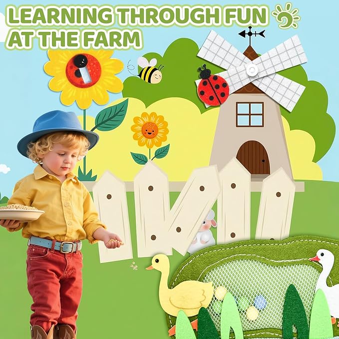 Aurasys Busy Book for Toddlers - Farm Montessori Toys Busy Board for Boy Girl Gifts Educational Learning Activity Book Toddler Airplane Travel Toy Birthday Gift