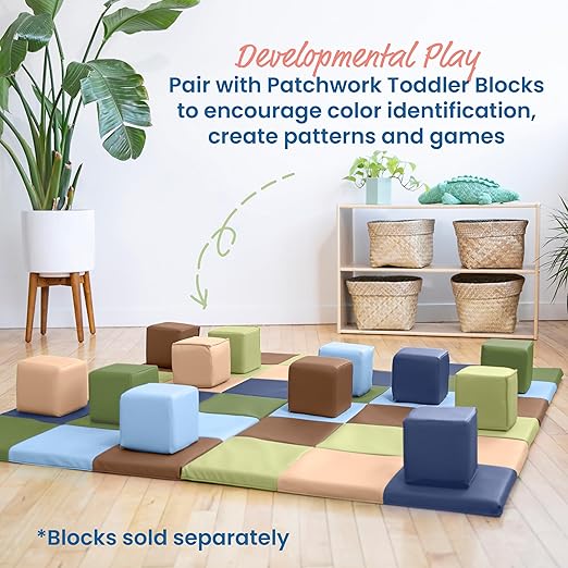 ECR4Kids Softzone Patchwork Toddler Foam Play Mat, 58" Square, Earthtone