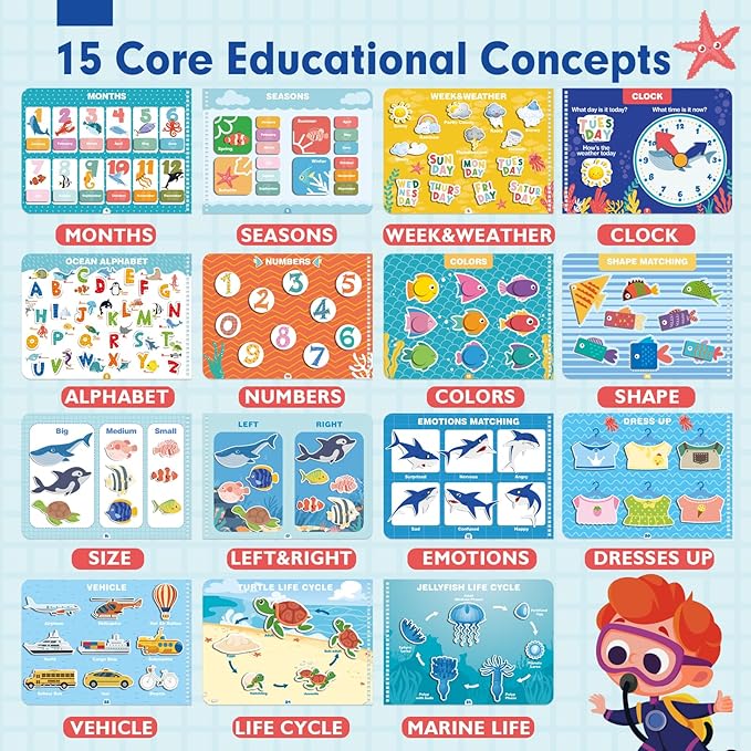 hahaland Busy Book for Toddlers 3-5 - Preschool Learning Activities Toys for Toddlers 3 Year Old - Montessori Toys for 3 Year Old - 27 Pages 15 Educational Concepts