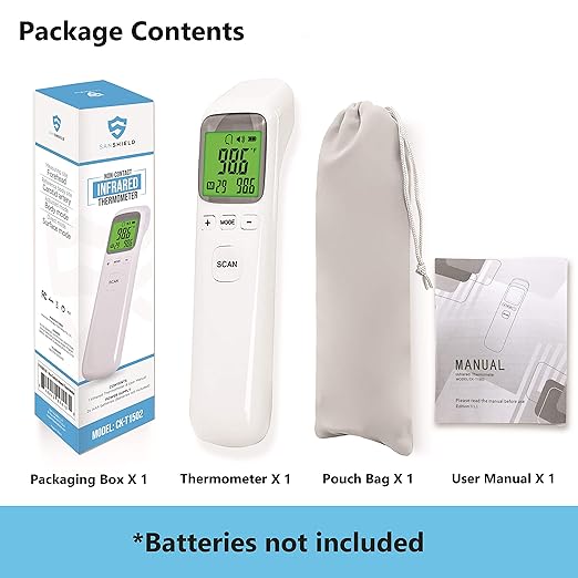 Non-Contact Forehead Thermometer - Infrared Digital Thermometer for Adults Kids Elderly, Touchless Temperature Scanner for Fever with Body and Object Modes (Batteries NOT Included)