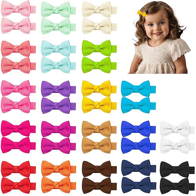 Hair Bows for Girls, 40PCS 1.8" Fully Lined Hair Clips, Alligator Hair Accessories for Kids and Teens (20 Colors in Pairs)