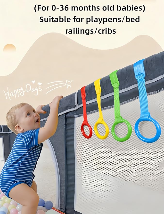 4 Pcs Baby Playpen Pull Up Rings, Baby Walking Exercises Assistant Rings, Bed Stand Up Rings for Infant Toddler