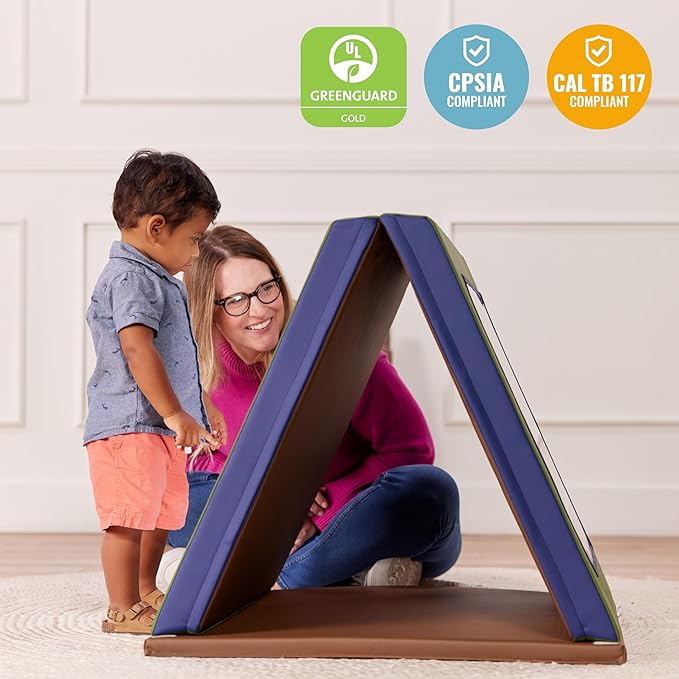 ECR4Kids SoftZone Double-Sided Folding Floor Mirror, Daycare Essentials, Earthtone