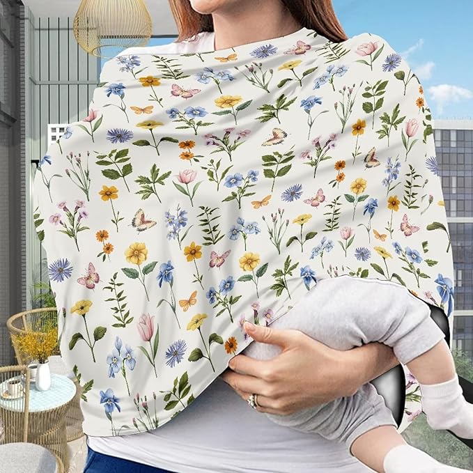 LedBack Car Seat Covers Canopy Cover - Multi-use Cover Carseat Canopy, Breathable Breastfeeding Cover, Floral Butterfly Print