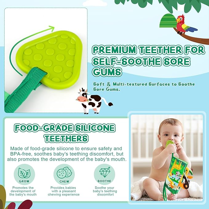 BBWOO Soft Baby Book Toy - Newborn Boy Girl Shower Gift - Tummy Time Toy for Infant 0-6 6-12 Months - Touch and Feel Sensory Crinkle Book with Teether - Baby Boy Girl Gift - Easter Basket Stuffers