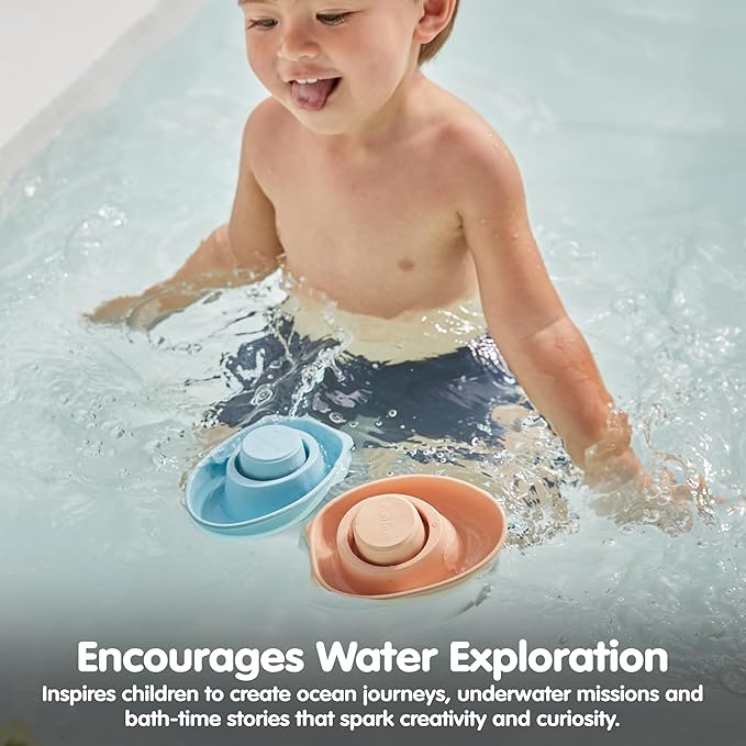 PlanToys® Pastel Orange Rubber Convertible Boat Montessori Water and Sensory Play Toy | Cause & Effect, Imagination and Exploration Activity | Eco Friendly Floating Bath Toy