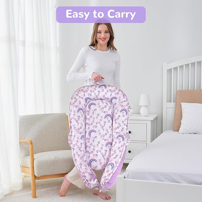 Viviland Baby Lounger Cover for Newborn Infant Babies 0-24 Months, Soft Breathable Cotton Fabric, Detachable Washable, Portable with Handles, Rainbow