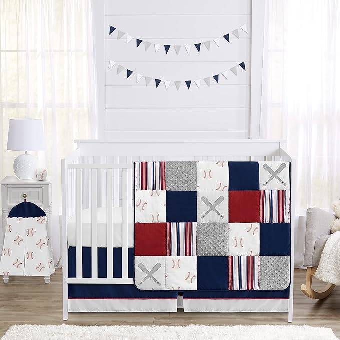Sweet Jojo Designs Red, White and Blue Playmat Tummy Time Baby and Infant Play Mat for Baseball Patch Sports Collection