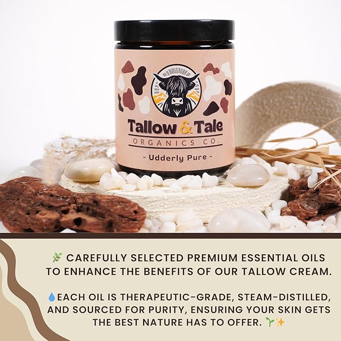 Tallow And Tale Grass-Fed & Finished Organic Tallow Cream | Face & Body Moisturizer | For Sensitive, Dry & Irritated Skin (4 OZ, Udderly Pure – Unscented)