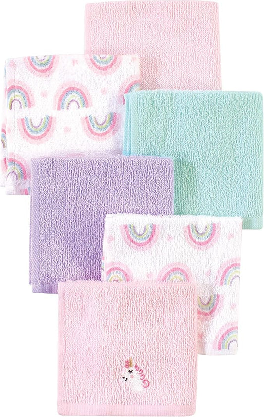 Luvable Friends Unisex Baby Super Soft Cotton Washcloths, Unicorn And Rainbow, One Size