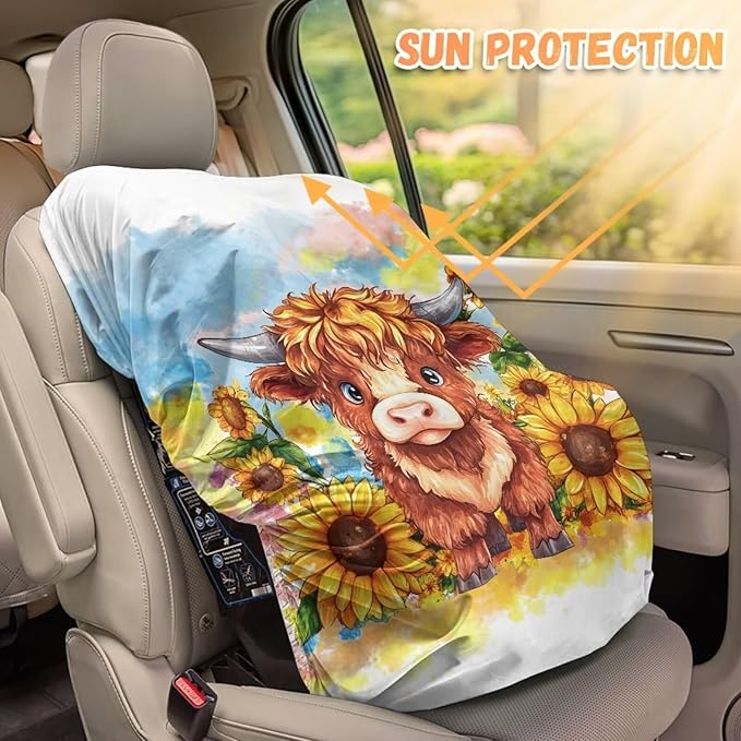 XYZCANDO Sunflower Insulated Car Seat Cover Highland Cow Car Seat Protector for Child Car Seat Stretch Car Seat Covers for Babies Girl Waterproof Infant Car Seat Protector Gift for Wife