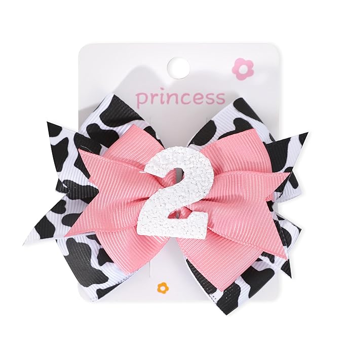 Cow Print Bow Headband - Pink, Baby Girl 2nd Birthday Party Decorations, Farm Animal Themed Headband