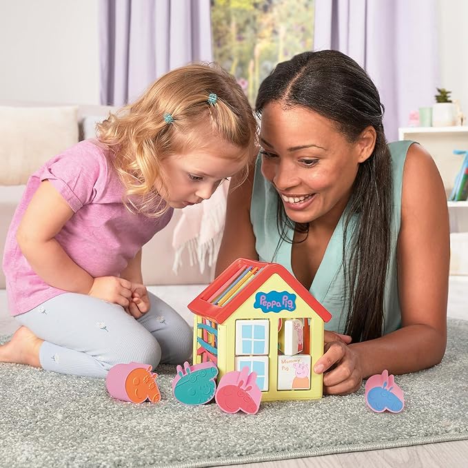 TOMY Toomies Grow with Peppa Pig - Peppa’s Activity House - Kids’ Activity Center with Sensory Shape Sorting and Color Matching Games - Includes 4 Peppa Pig Family Textured Blocks - 18 Months and Up