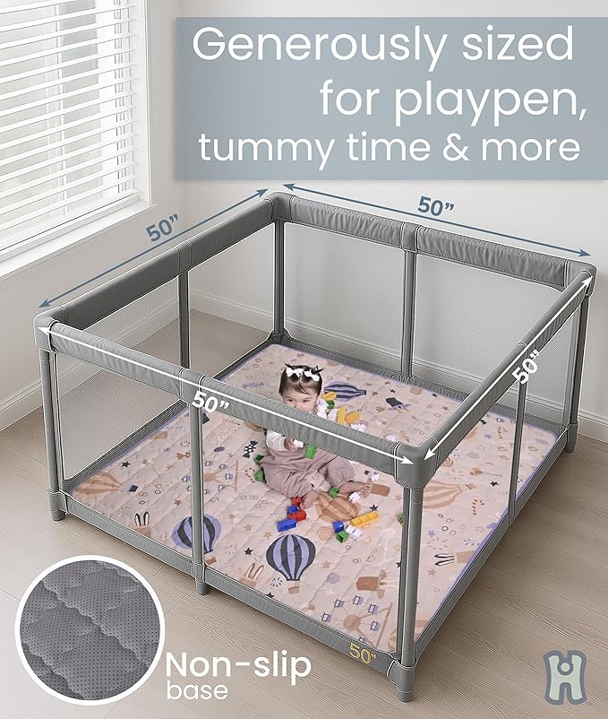 Baby Play Mat 50x50 Playpen Mat Foldable Washable Padded Thick Non Slip Crawling Tummy Time Rug Carpet for Babies Boys Girls Toddlers Soft Mat for Floor Nursery Gym Infant Cushion Beige
