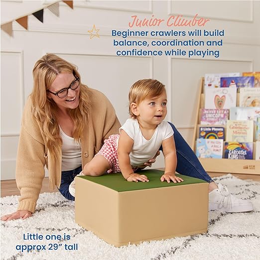 ECR4Kids SoftZone Junior Pedestal Play Block Corner Climber, Beginner Playset, Earthtone