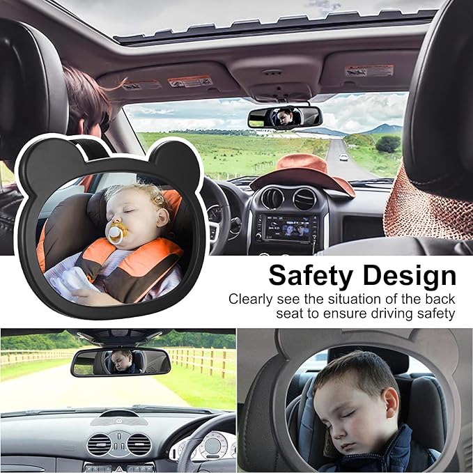 1 PcsBaby Car Mirror for Backseat, Safety Baby Car Seat Mirror for Rear Facing, Shatterproof Hook Clip Clear Wide View & 360° Rotation Baby Mirrors Essentials Accessories
