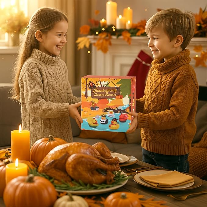 12PCS Thanksgiving Rubber Ducks Thanksgiving Day Themed Turkey & Pilgrim Ducks Bath Toys Basket Fillers Table Duckies Decors Fall Party Favors for Kids Adults