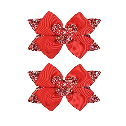 4.5 Inch Cute Mouse Ears Sequins Bows Hair Clips For Baby Girls, Toddler, Kids and Young Women Birthday Party Wedding Christmas Occasions Set of 2 (B- Red)