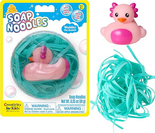 Creativity for Kids Soap Noodles Axolotl Bath Set | Mix, Swirl & Play with Aqua Blue Soap Noodles & Waddles The Axolotl Duck | Sensory Bath Toys & Fine Motor Skill Crafts (Ages 3+)