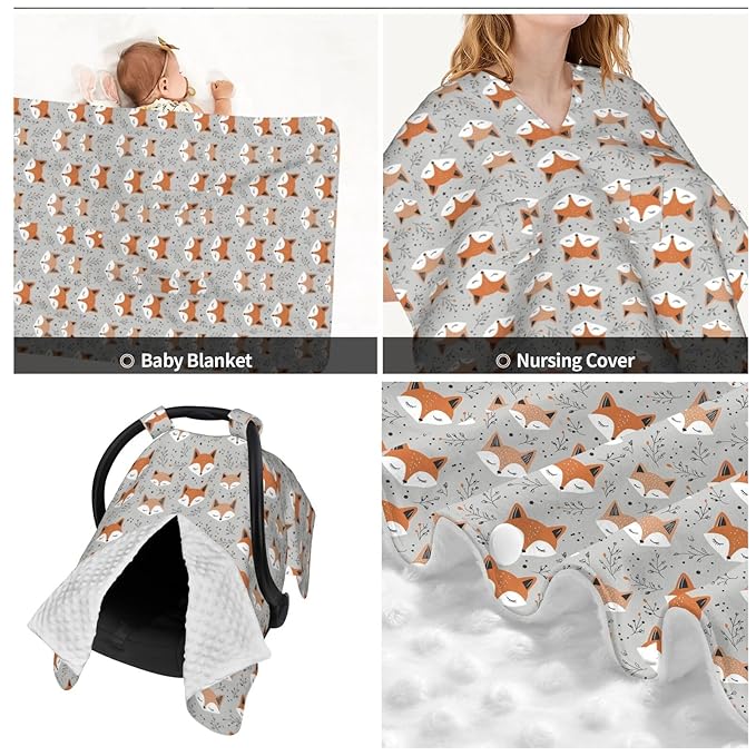 Cute Forest Fox Seamless Baby Car Seat Canopy Nursing Cover for Newborn Car Seat Breastfeeding Covers Blanket Newborn Shower Gift