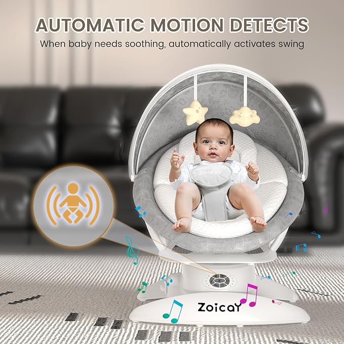 3-in-1 Baby Swing for Infants with Motion Detection, Infant Swing with 5 Speeds & 3 Swing Modes, 12 Lullabies, Electric Swing for Baby, Up to 25 lbs, White