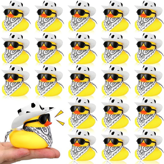 Sosation 24 Set Cowboy Rubber Duck Bulk Mini Yellow Duckies Tiny Ducks Bathtub Toy with Cowboy Hat Paisley Bandanas Sunglasses for Birthday Party Favor(Cow Style)