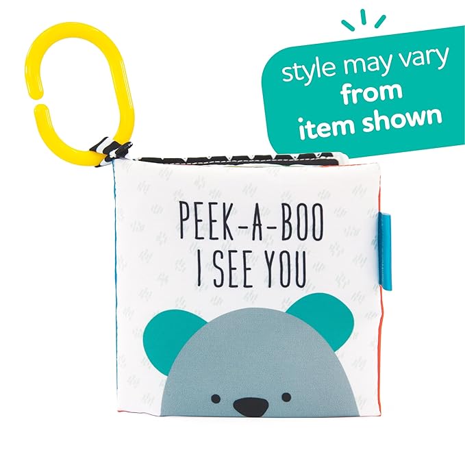 Sassy Peek-a-Boo Activity Book with Attachable Link for On-The-Go Travel, Sensory Play, Black & White, Ages 0+ Months