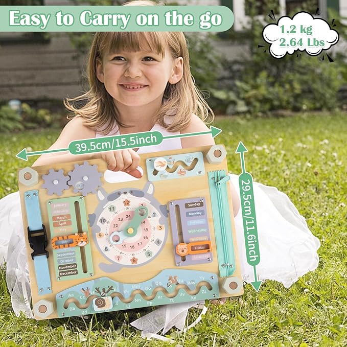 Double-Sided Wooden Busy Board for Toddlers, Sensory Activity Board, Montessori Travel Toy for Kids, Educational Toy for Autism, Ideal Choice for Baby Girls or Boys Birthday