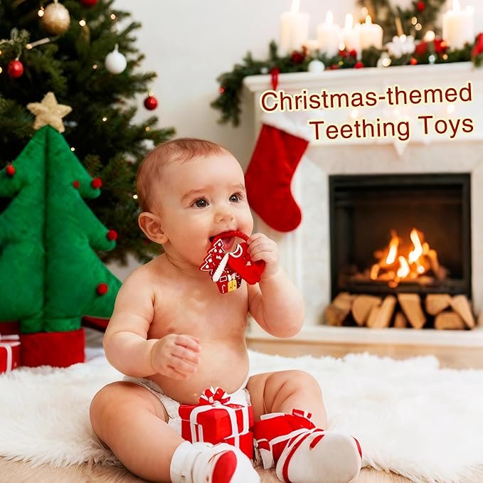 2pcs Christmas Baby Silicone Teether Christmas Tree and Bear Teething Ring Christmas Teething Toys Toddler Teething Chew Toys Gifts or Chritmas Stocking Filler