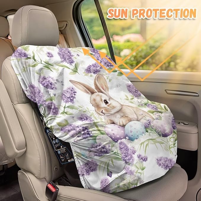 XYZCANDO Rabbits Print Cooling Car Seat Cover for Baby Cartoon Car Seat Covers for Babies Boy Foldable Baby Car Seat Shade Cover Breathable Car Seat Sun Cover Gift for Newborn